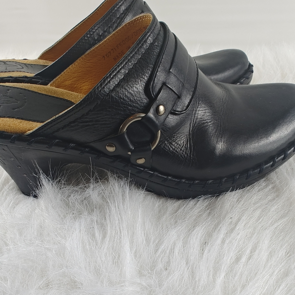 Frye Charlotte Ring Black Leather Mule Clogs size 9M - Picture 11 of 14